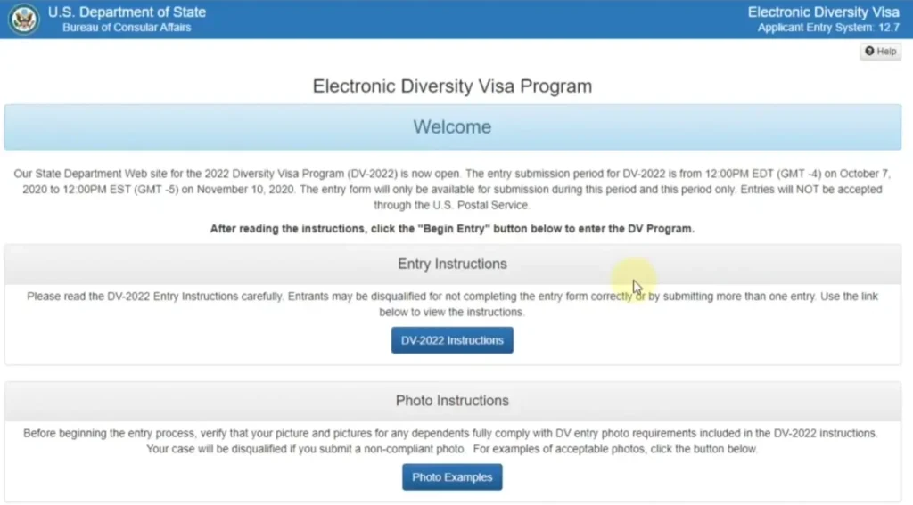 US Department of State application entry System